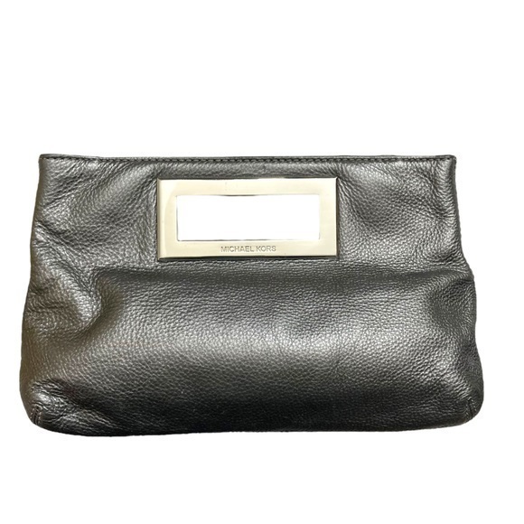 Michael kors silver leather evening party clutch bag